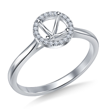 Petite Diamond Halo Cathedral Engagement Ring in 14K White Gold