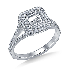 Square Cut Double Halo Split Shank Engagement Ring in 14K White Gold