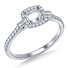 Petite Cushion Halo Side Fancy Cut Diamond Engagement Ring in 14K White Gold