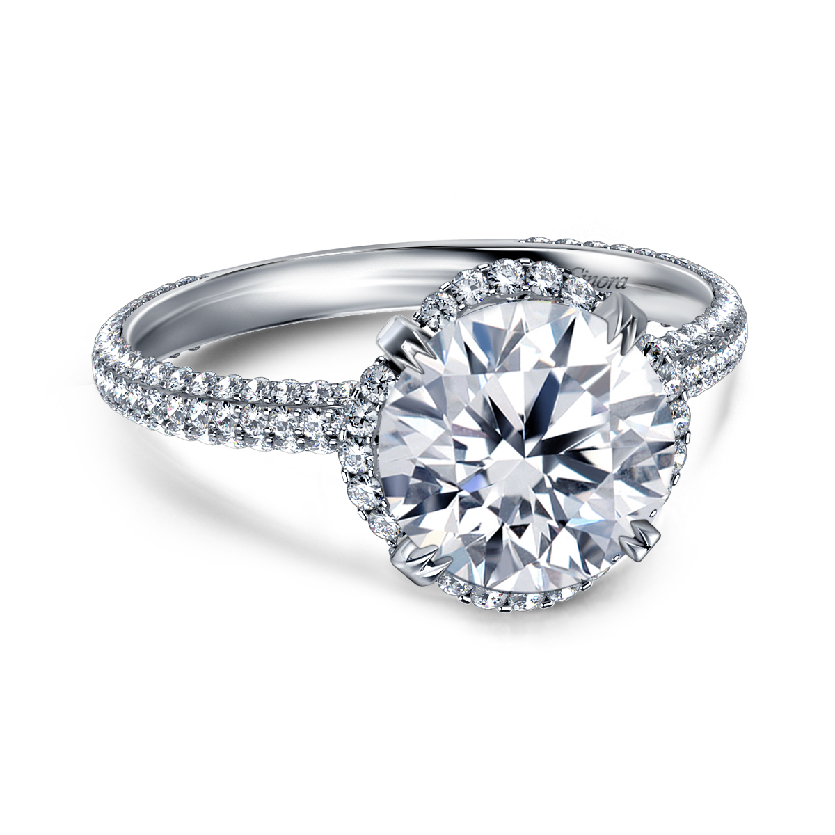 Exquisite Diamond Collar Engagement Ring with Prong Setting in 14K White Gold view 3