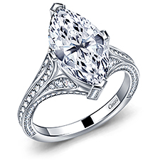 Marquise Diamond Split Shank Engagement Ring with Pave in 14K White Gold