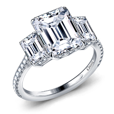 Fancy Emerald Cut Three Stone Diamond Engagement Ring in 14K White Gold