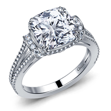 Fancy Cushion Diamond Split Shank Cathedral Engagement Ring in 14K White Gold