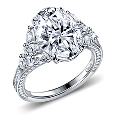 Fancy Oval Diamond Engagement Ring with Prong and Pave Accents in 14K White Gold