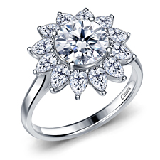 Vintage Inspired Diamond Floral Cathedral Engagement Ring in 14K White Gold