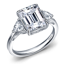 Fancy Cut Diamond Three Stone Engagement Ring with Emerald Cut Center and Trillion Sides in 14K White Gold