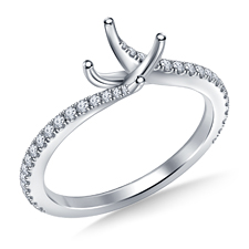 Swirl Style Solitaire Engagement Ring in 14K White Gold