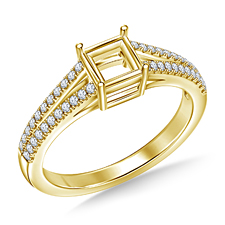 Diamond Split Shank Engagement Ring for Princess Asscher or Cushion Cut  in 14K Yellow Gold
