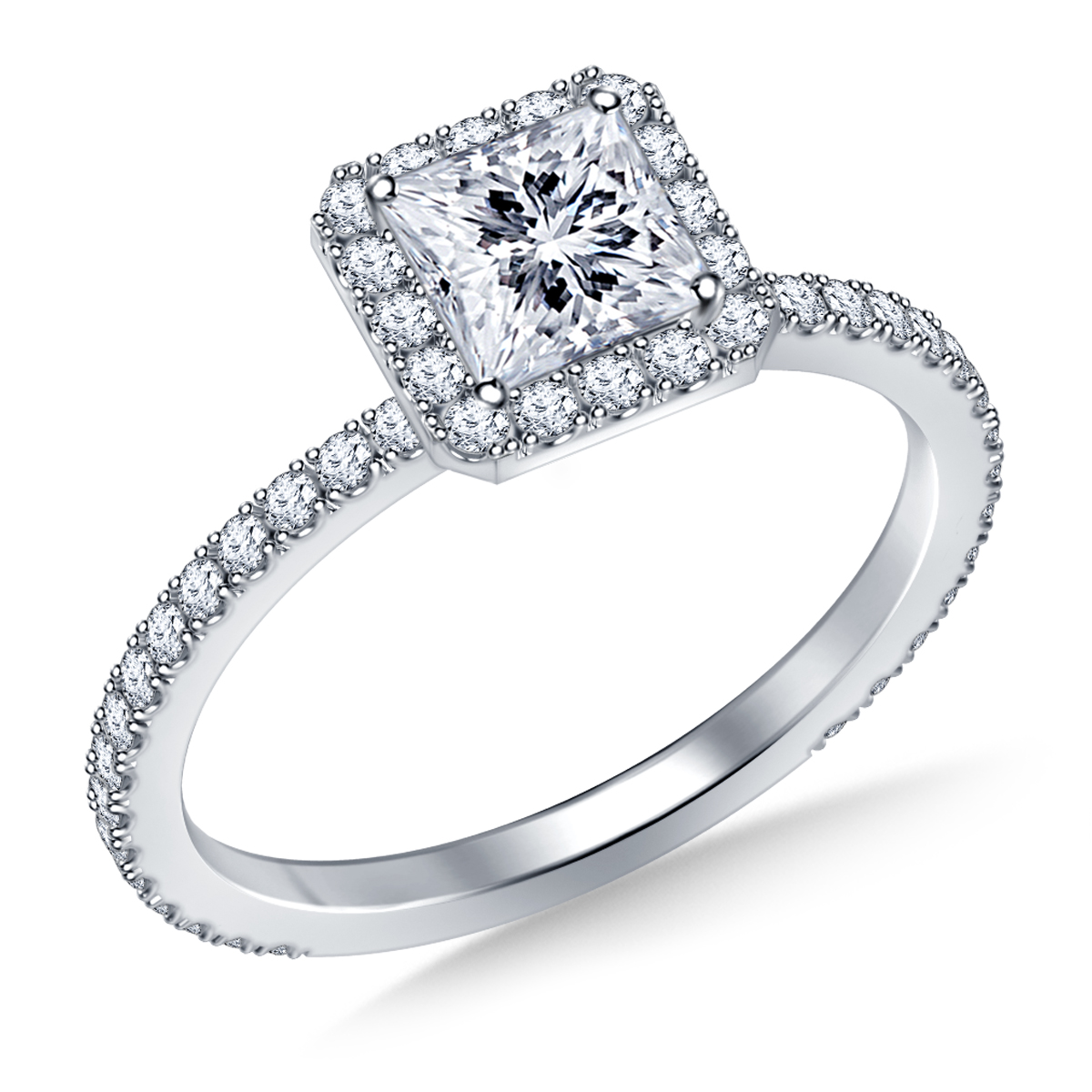 Diamond Halo Engagement Ring for Princess, Asscher or Radiant Cut in 14K White Gold