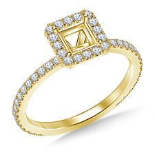 Diamond Halo Engagement Ring for Princess, Asscher or Radiant Cut in 14K Yellow Gold
