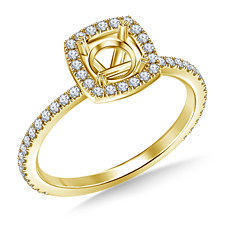 Cushion Halo Engagement Ring for Round Diamond in 14K Yellow Gold