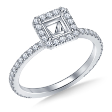 Diamond Halo Engagement Ring for Princess, Asscher or Radiant Cut in Platinum
