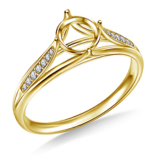 Diamond Pave Engagement Ring Semi Mount with Floral Tulip Design in 14K Yellow Gold