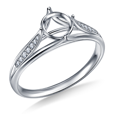Diamond Pave Engagement Ring Semi Mount with Floral Tulip Design in Platinum