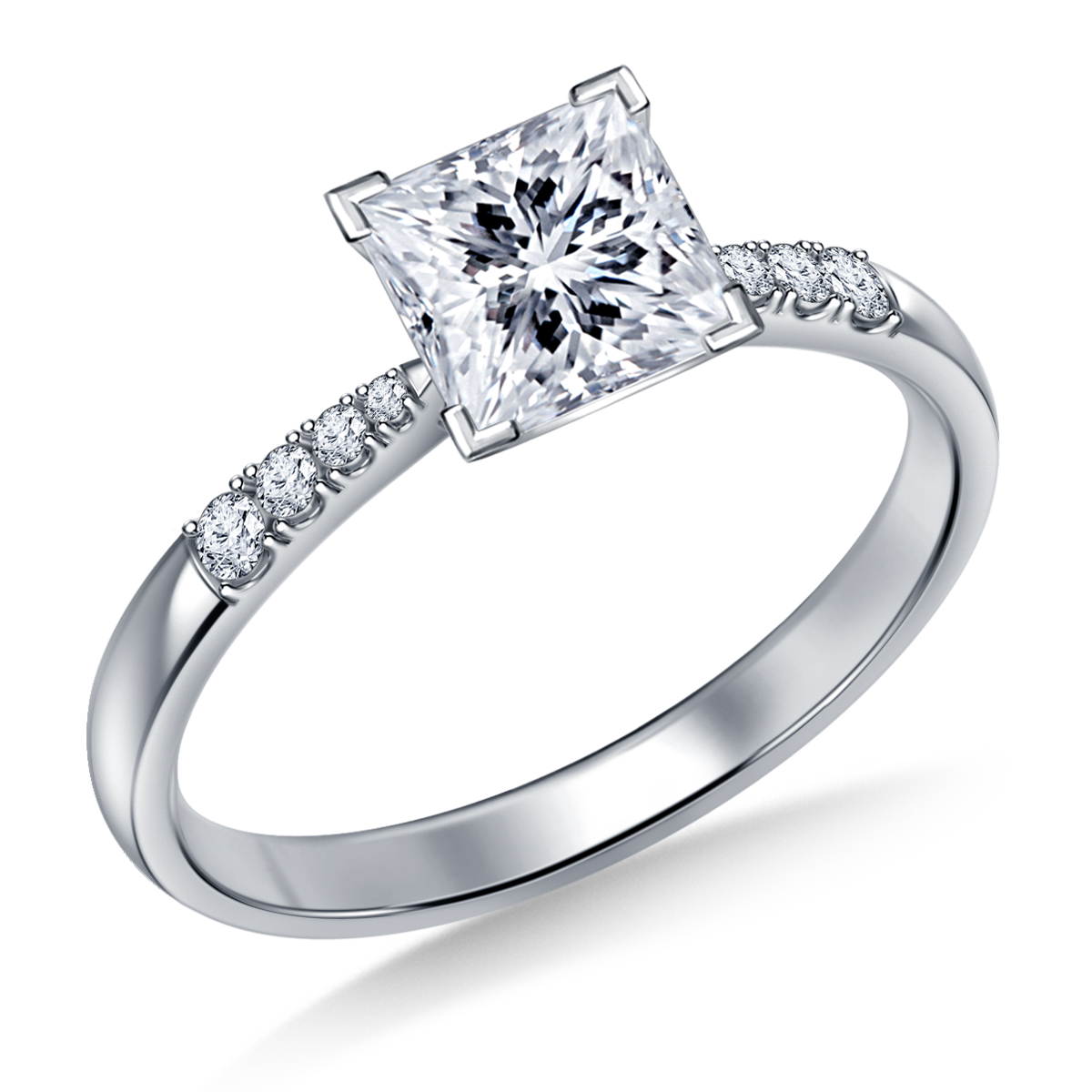 Petite Solitaire Engagement Ring Semi Mount with Micro Prong Accent Diamonds in 14K White Gold
