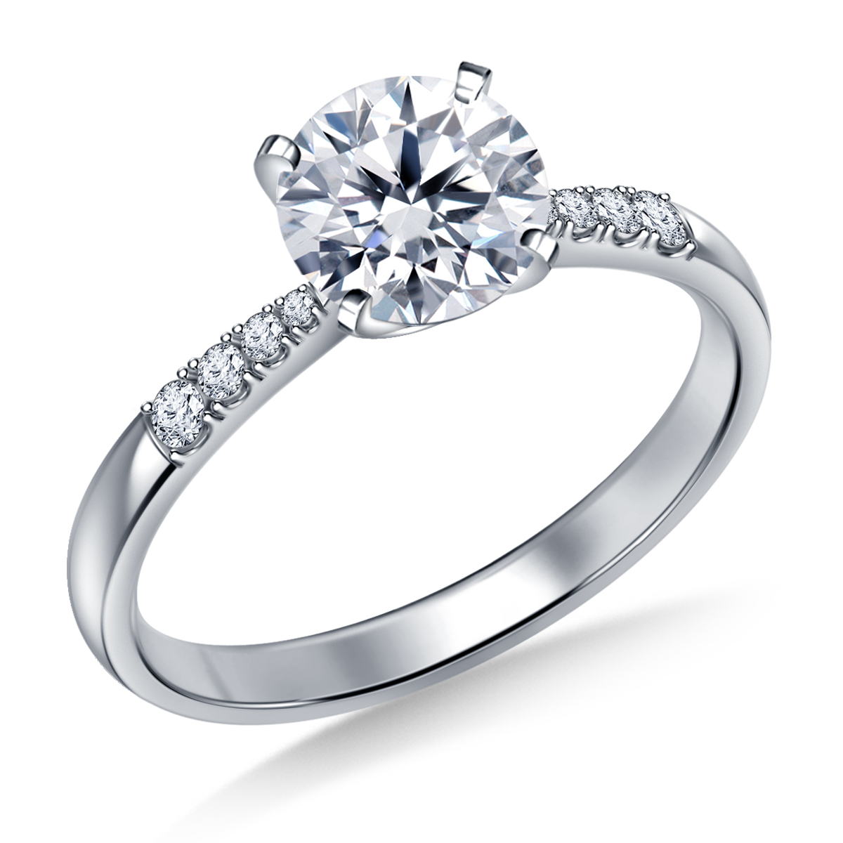Petite Solitaire Engagement Ring Semi Mount with Micro Prong Accent Diamonds in 14K White Gold