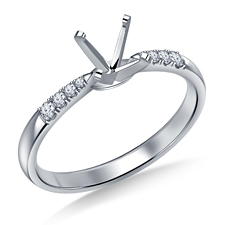 Petite Solitaire Engagement Ring Semi Mount with Micro Prong Accent Diamonds in 14K White Gold