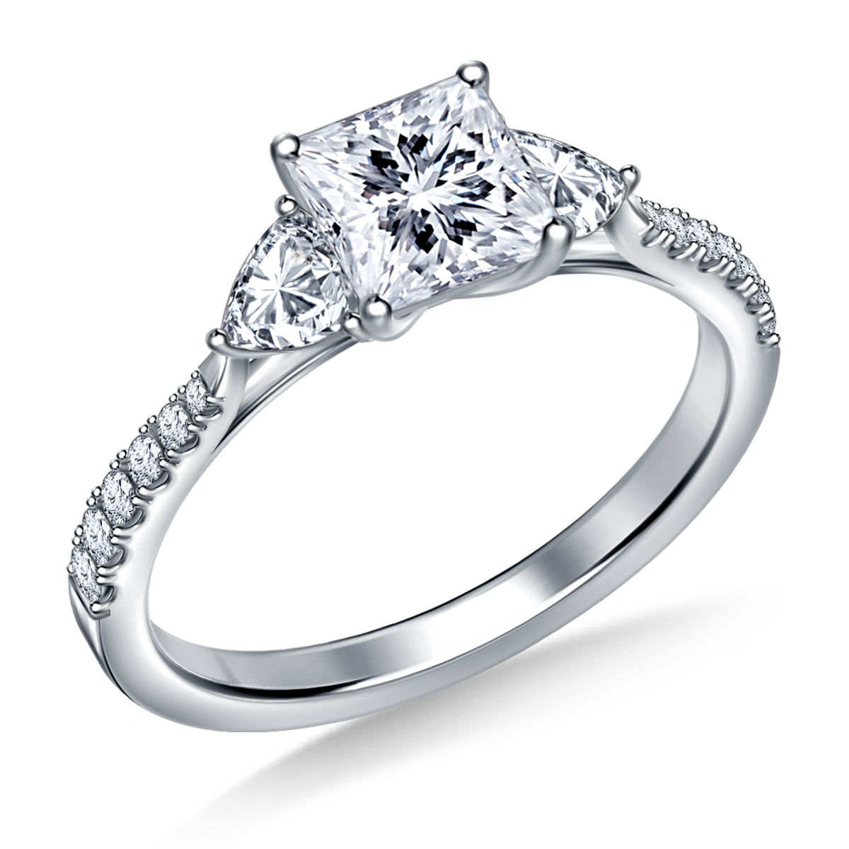 Fancy Cut Diamond Three Stone Engagement Ring with Trillion Diamonds in 14K White Gold