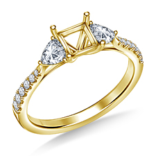 Fancy Cut Diamond Three Stone Engagement Ring with Trillion Diamonds in 14K Yellow Gold