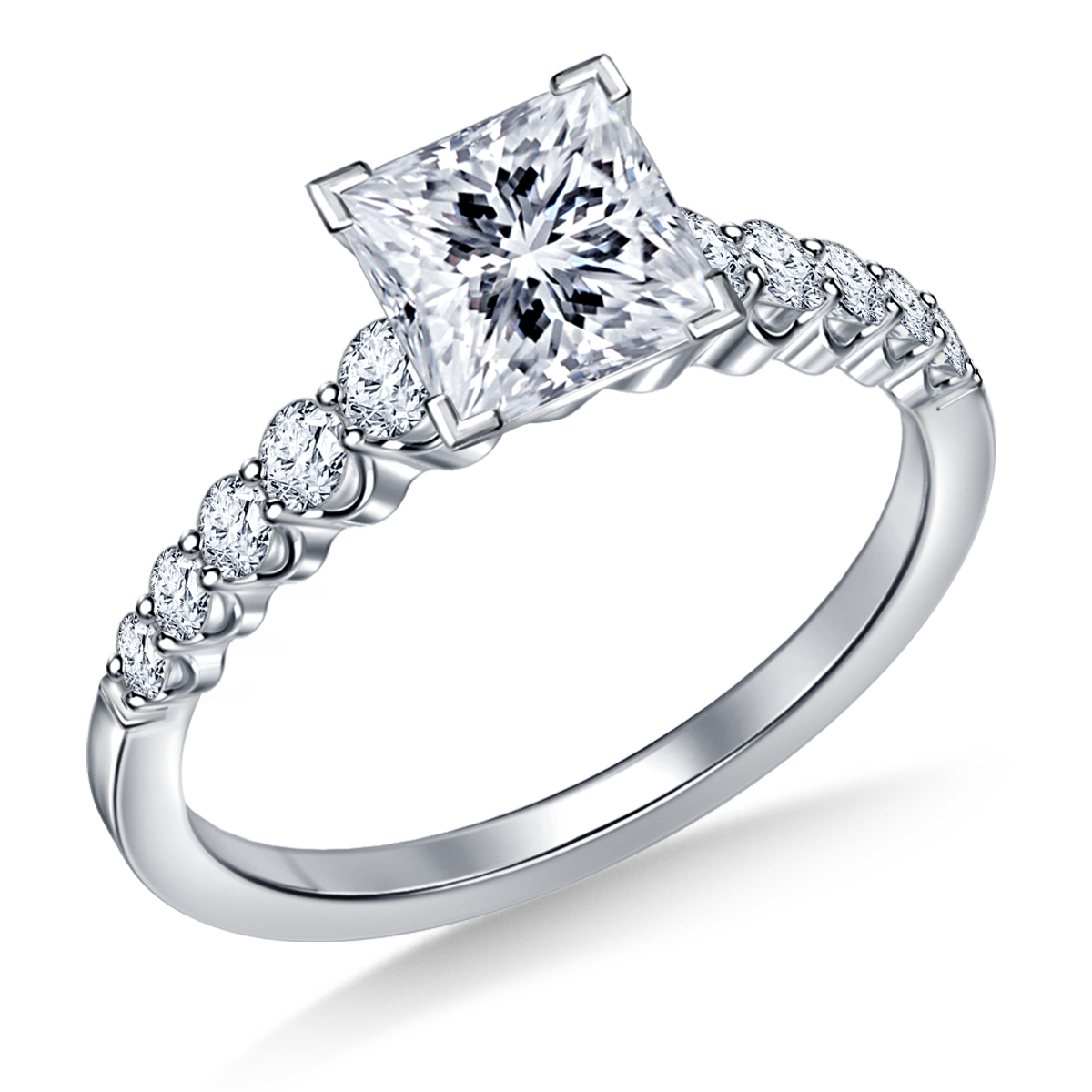 Graduated Cathedral Semi Mount Setting with Accent Diamonds in 14K White Gold