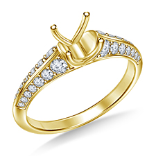Diamond Solitaire Knife Edge Semi Mount Setting with Pave Accent Diamonds in 14K Yellow Gold