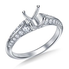 Diamond Solitaire Knife Edge Semi Mount Setting with Pave Accent Diamonds in Platinum