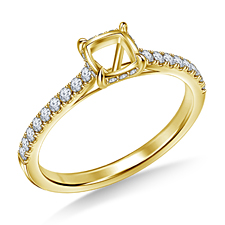 Diamond Engagement Ring with Cushion Cut Center and Micro Prong Accent Diamonds in 14K Yellow Gold