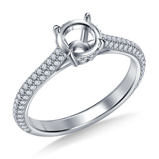 Diamond Engagement Ring with Basket Halo and Pave Diamond Accents in 14K White Gold