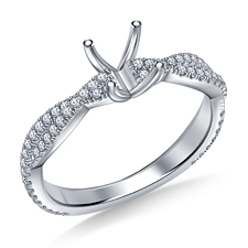 Diamond Solitaire Engagement Ring with Twist Shank and Micro Prong Accent Diamonds in 14K White Gold