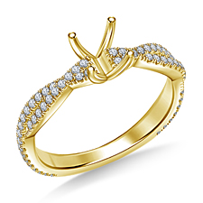 Diamond Solitaire Engagement Ring with Twist Shank and Micro Prong Accent Diamonds in 14K Yellow Gold