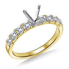 Diamond Engagement Ring with Asscher Cut Diamond Accents in 14K Yellow Gold