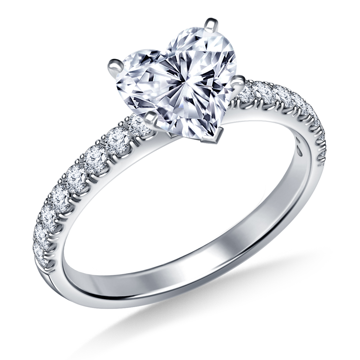 Classic Diamond Solitaire Engagement Ring with Accent Diamonds in 14K White Gold