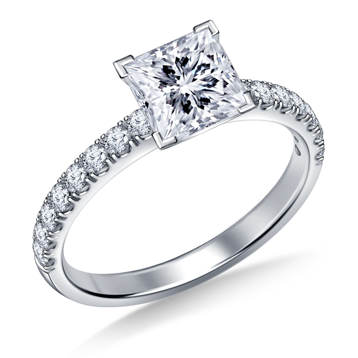 Classic Diamond Solitaire Engagement Ring with Accent Diamonds in 14K White Gold