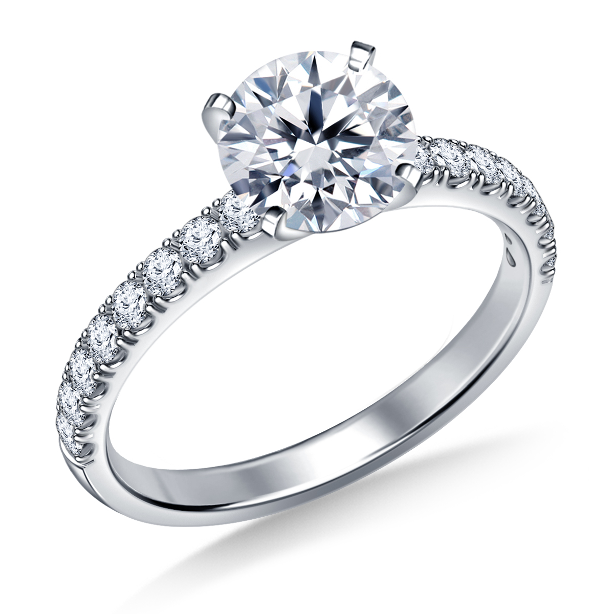 Classic Diamond Solitaire Engagement Ring with Accent Diamonds in 14K White Gold