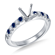 Classic Prong Set Blue Sapphire and Round Diamond Engagement Ring in 14K White Gold