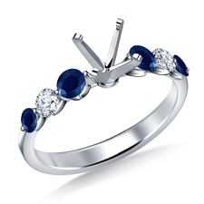 Shared Prong Set Floating Blue Sapphire with Diamond Engagement Ring in 14K White Gold