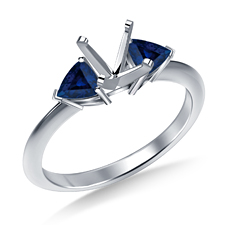 Three Stone Blue Sapphire Trillion Accented Diamond Engagement Ring in 14K White Gold