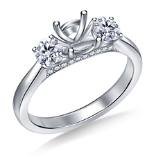 Three Stone Engagement Ring with Pave Accents Details in Platinum
