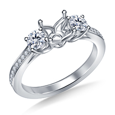 Three Stone Diamond Cathedral Engagement Ring in Platinum