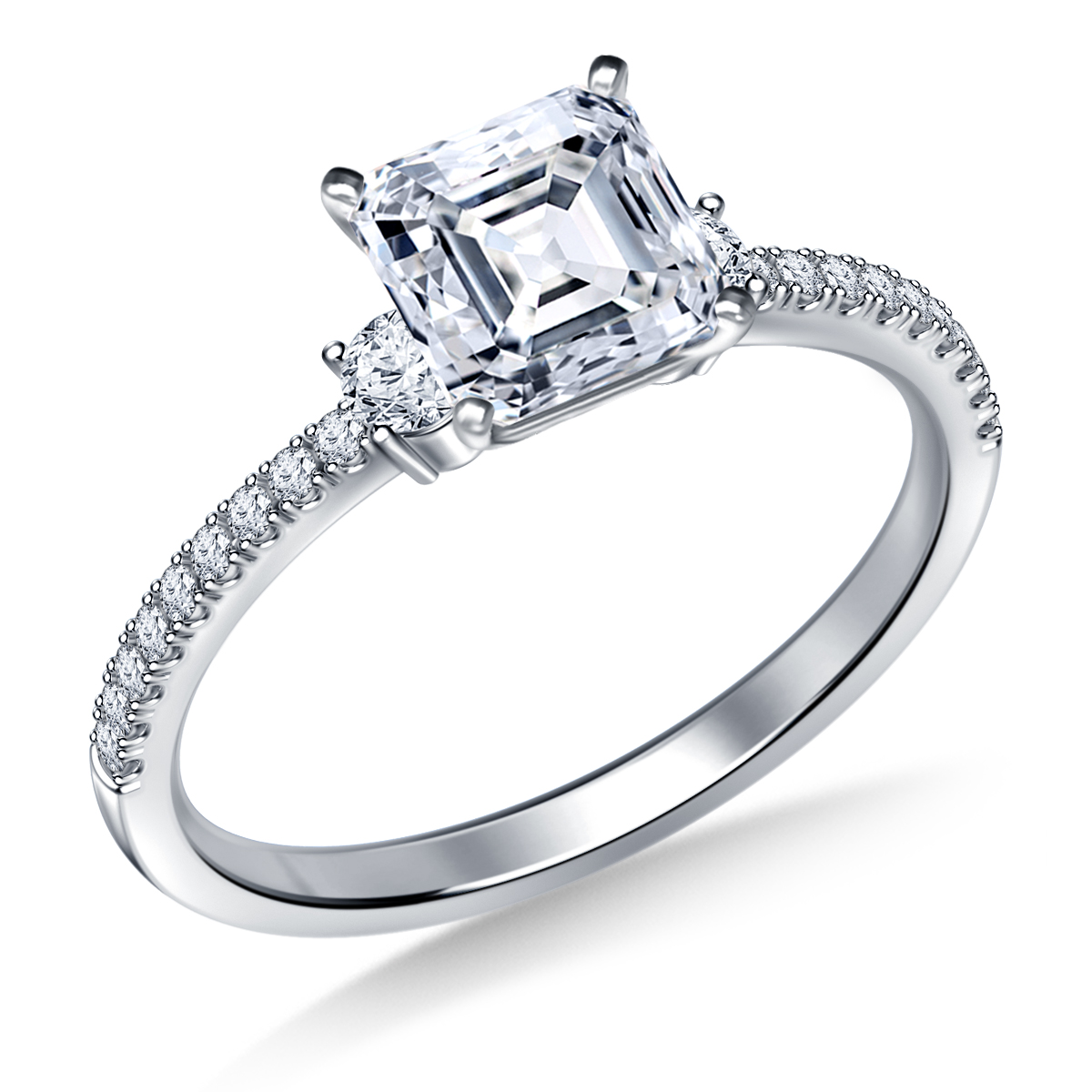Petite Trio Diamond Engagement Ring  with Prong Details in 14K White Gold