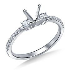 Petite Trio Diamond Engagement Ring  with Prong Details in 14K White Gold