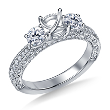 Vintage Inspired Trellis Three Stone Diamond Engagement Ring in 14K White Gold