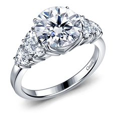 Five Stone Engagement Ring with Round, Half Moon and Trillion Diamonds in 14K White Gold