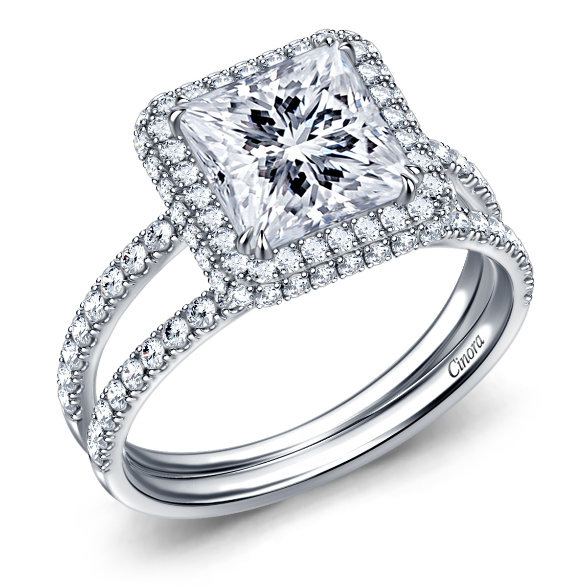 Princess Double Halo Engagement Ring | Ouros Jewels