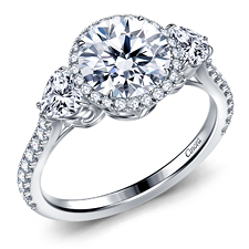 Fancy Cut Three Stone Filigree Engagement Ring with Heart Shaped Diamond in 14K White Gold