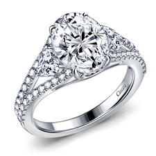Fancy Cut Split Shank Engagement Ring with Oval and Heart Shaped Diamonds in 14K White Gold