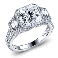 Radiant Cut Fancy Trio Engagement Ring with Trapezoid Sides in 14K White Gold
