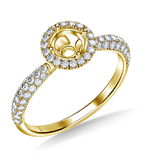 Round Brilliant Diamond Halo Engagement Ring with Pave Diamond Accents in 14K Yellow Gold