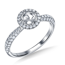 Round Brilliant Diamond Halo Engagement Ring with Pave Diamond Accents in Platinum