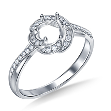 Floral Halo Solitaire Diamond Engagement Ring with Accents Diamonds in 14K White Gold